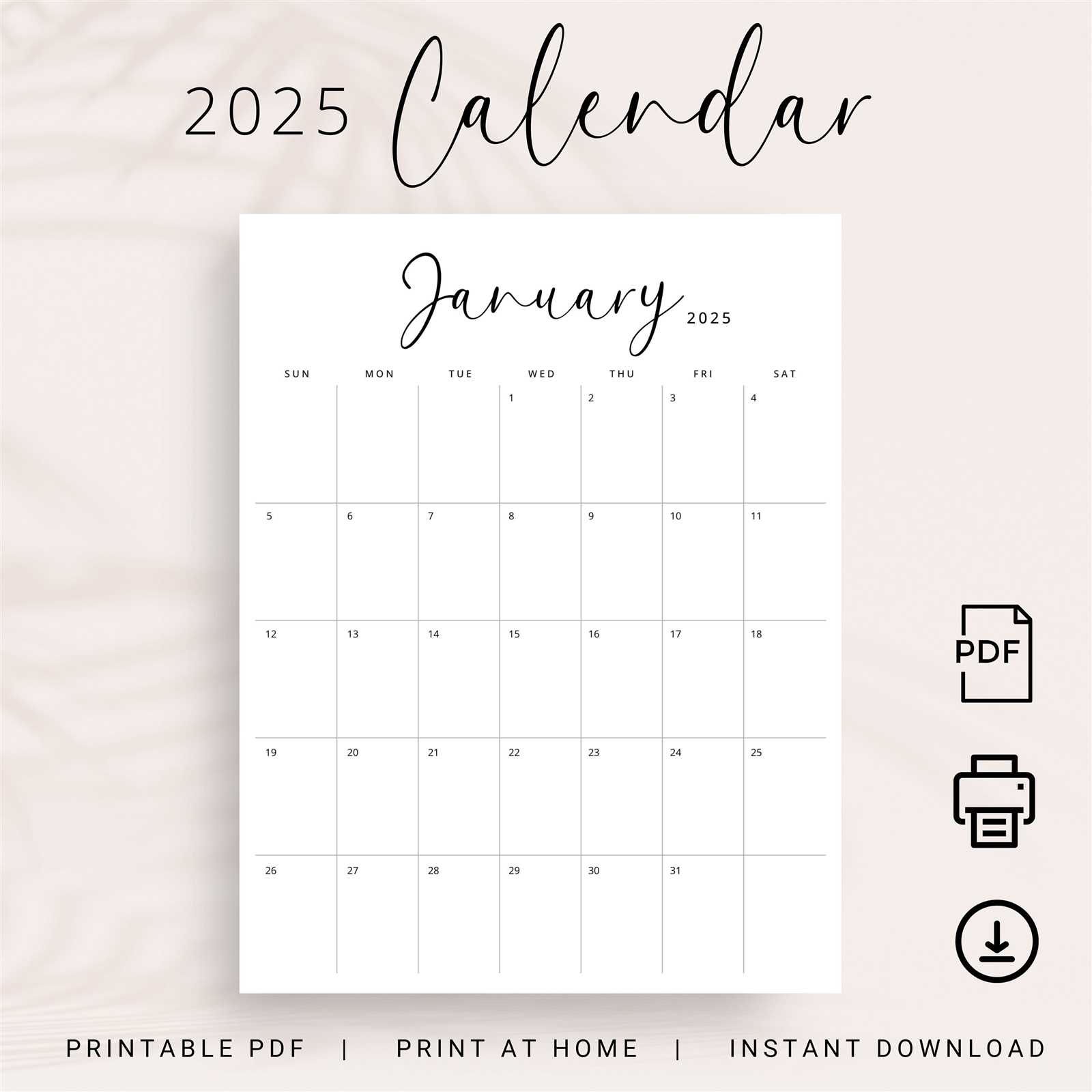 free month calendar template 2025