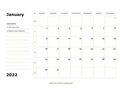 free monthly calendar template