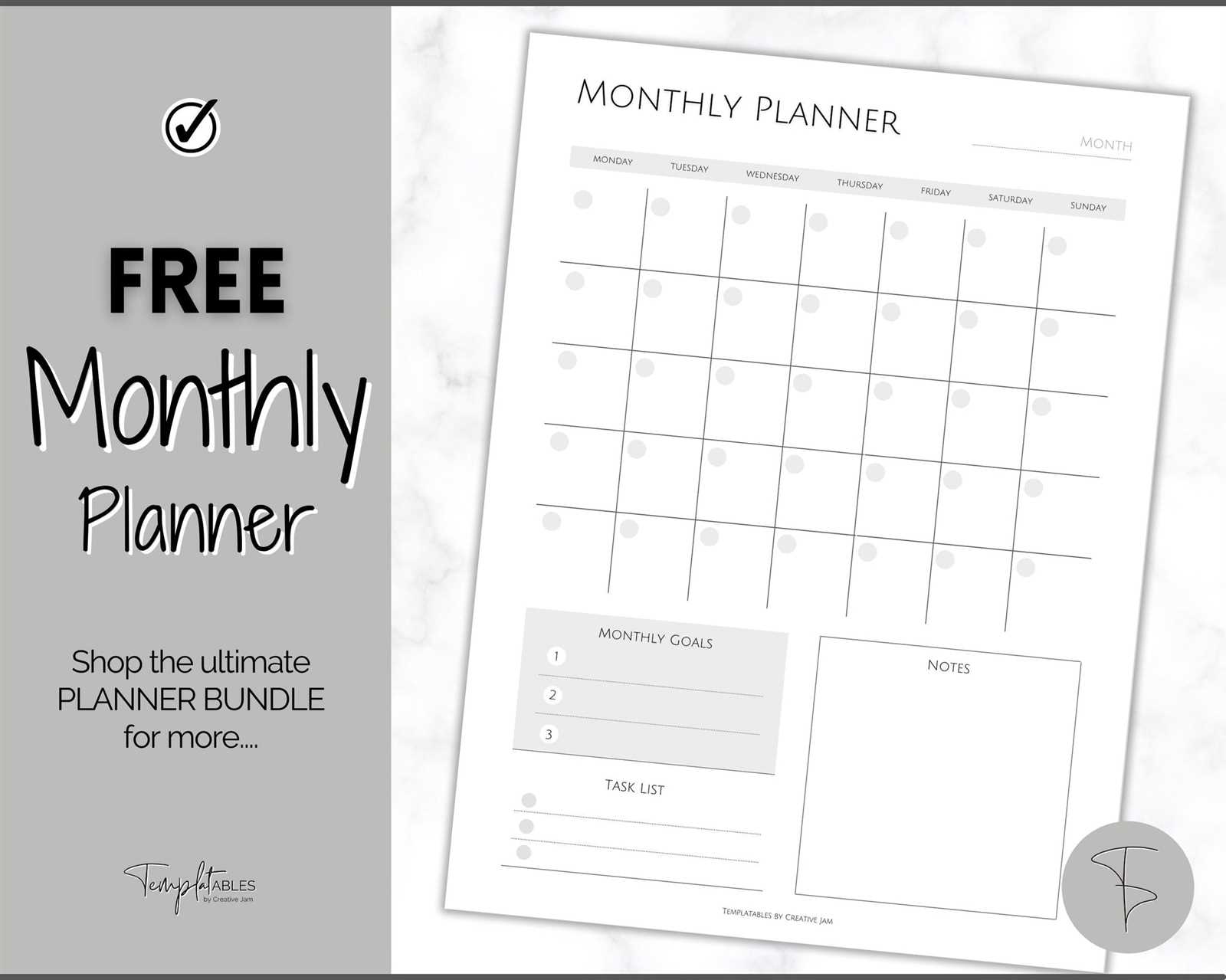 free monthly template calendar