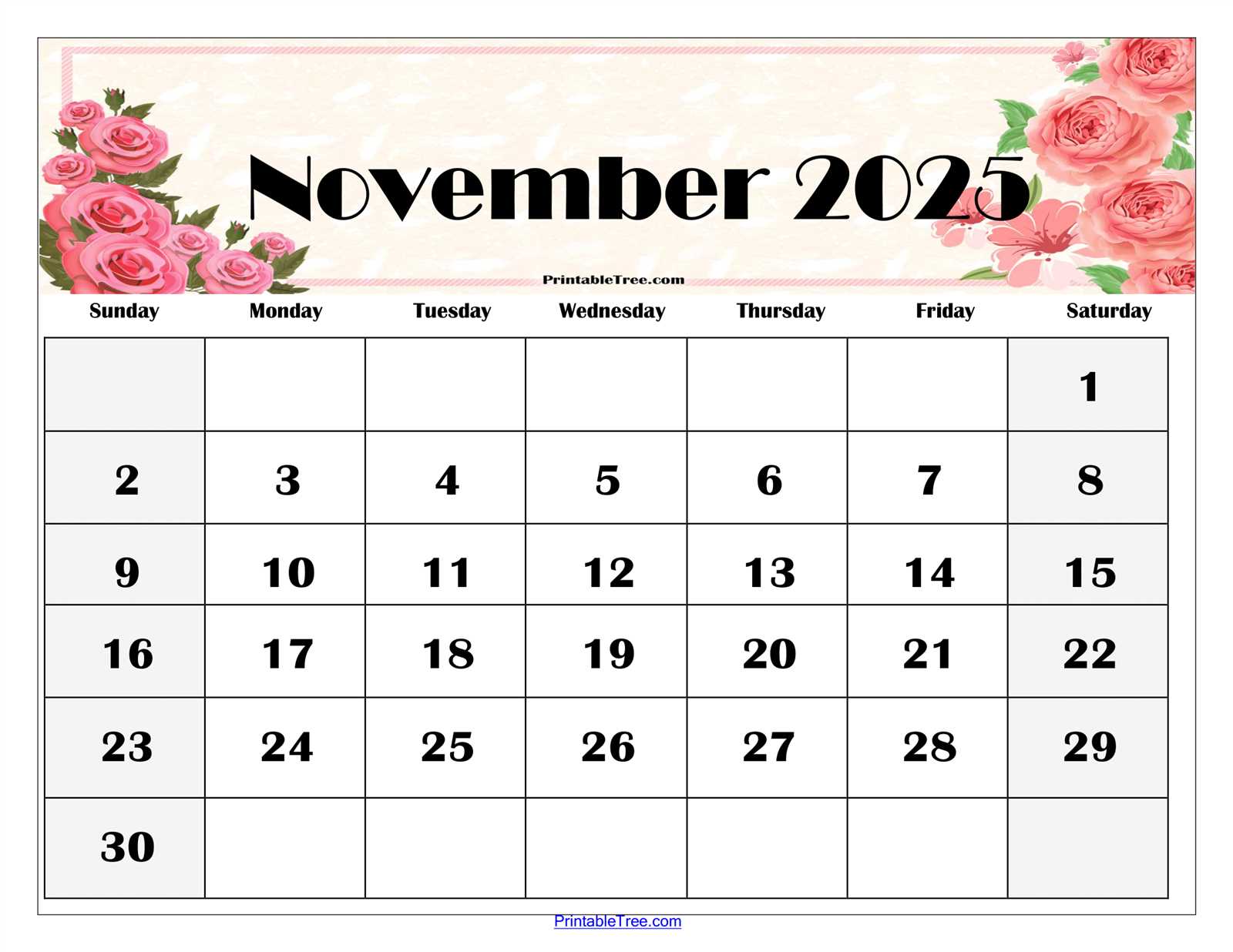 free november calendar template 2026