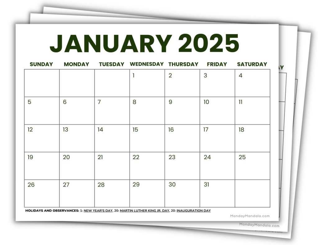 free picture calendar template 2025