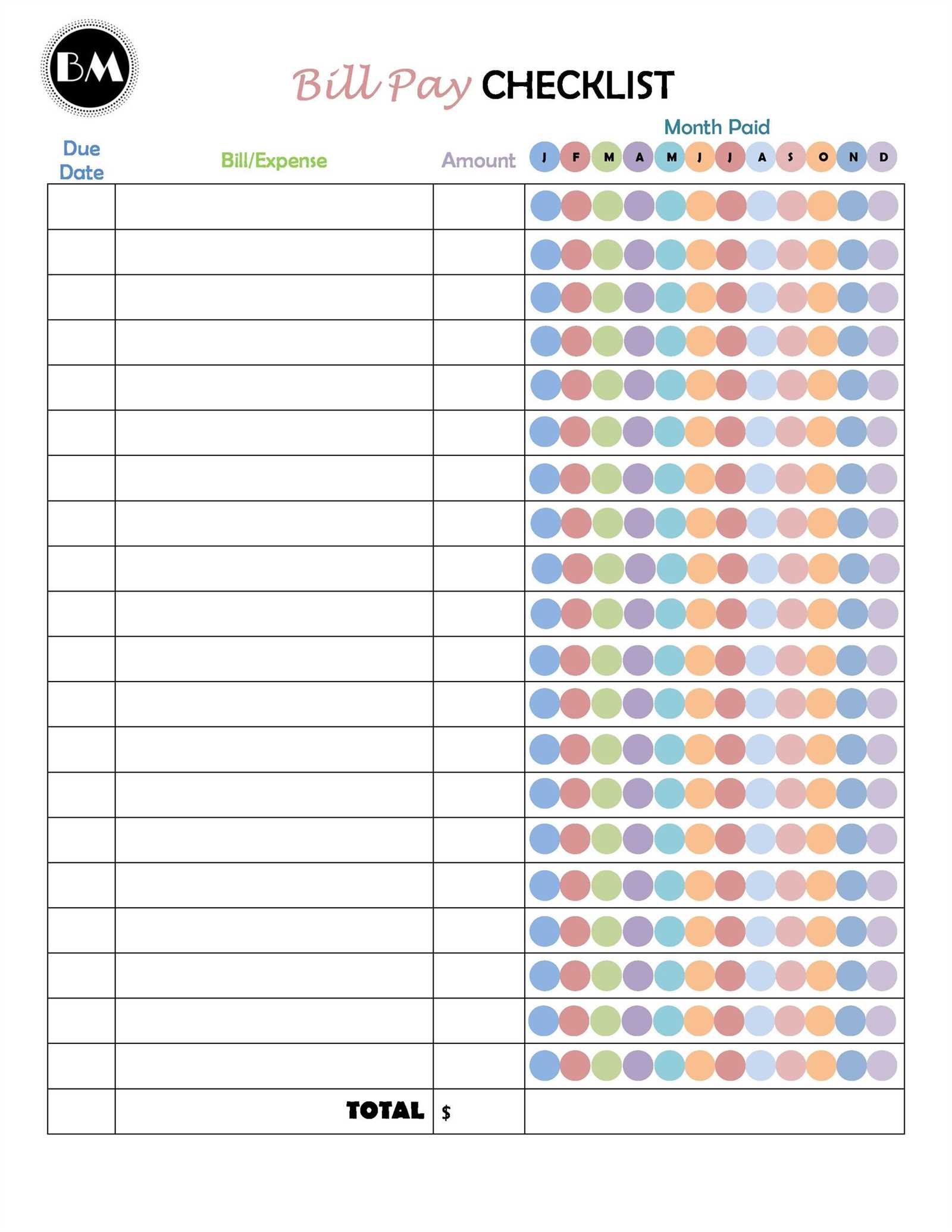 free printable bill calendar template