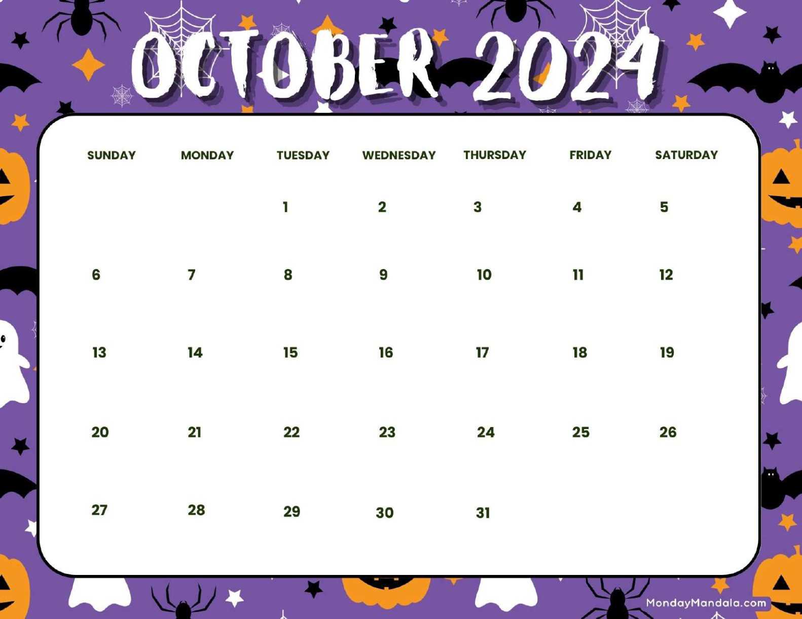 free printable october 2026 calendar template
