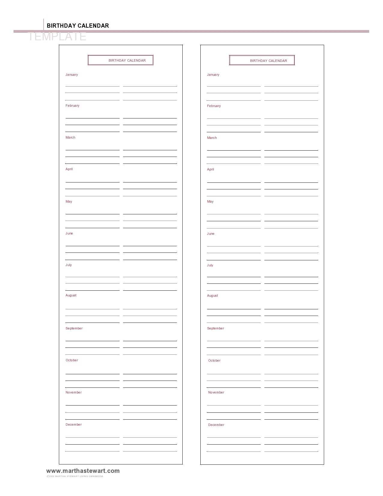 free printable perpetual birthday calendar template