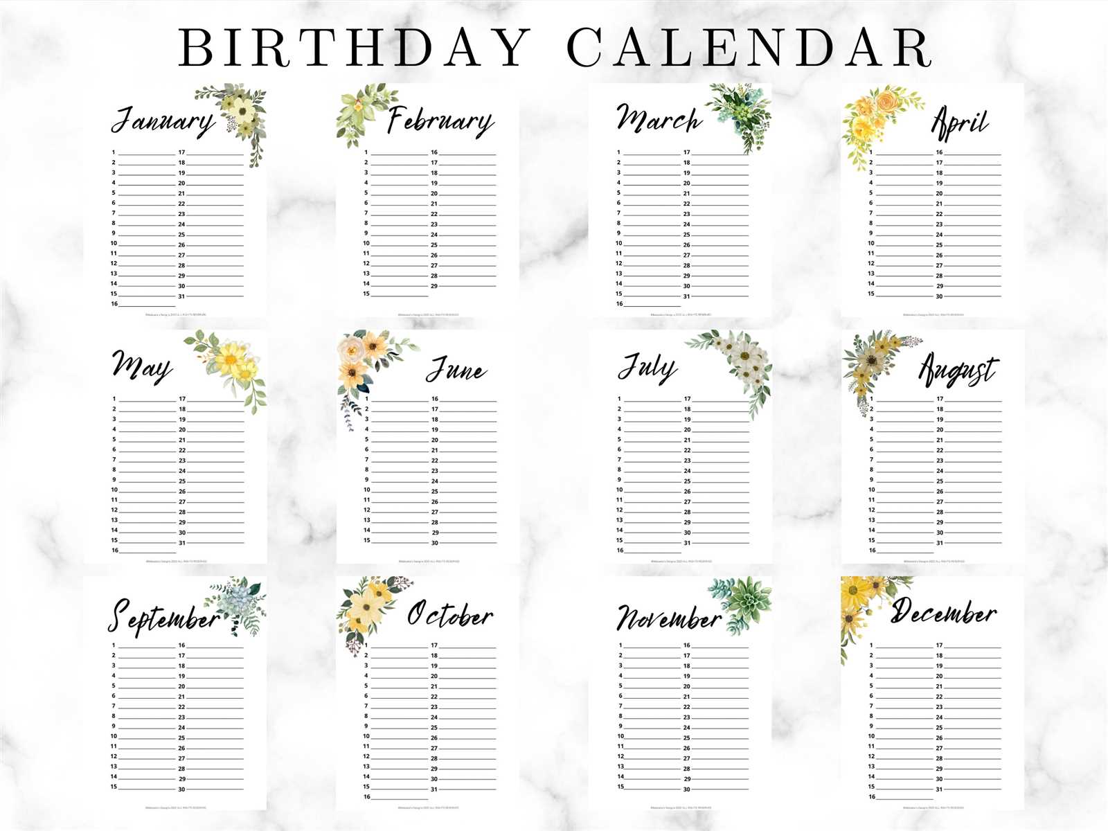 free printable perpetual birthday calendar template