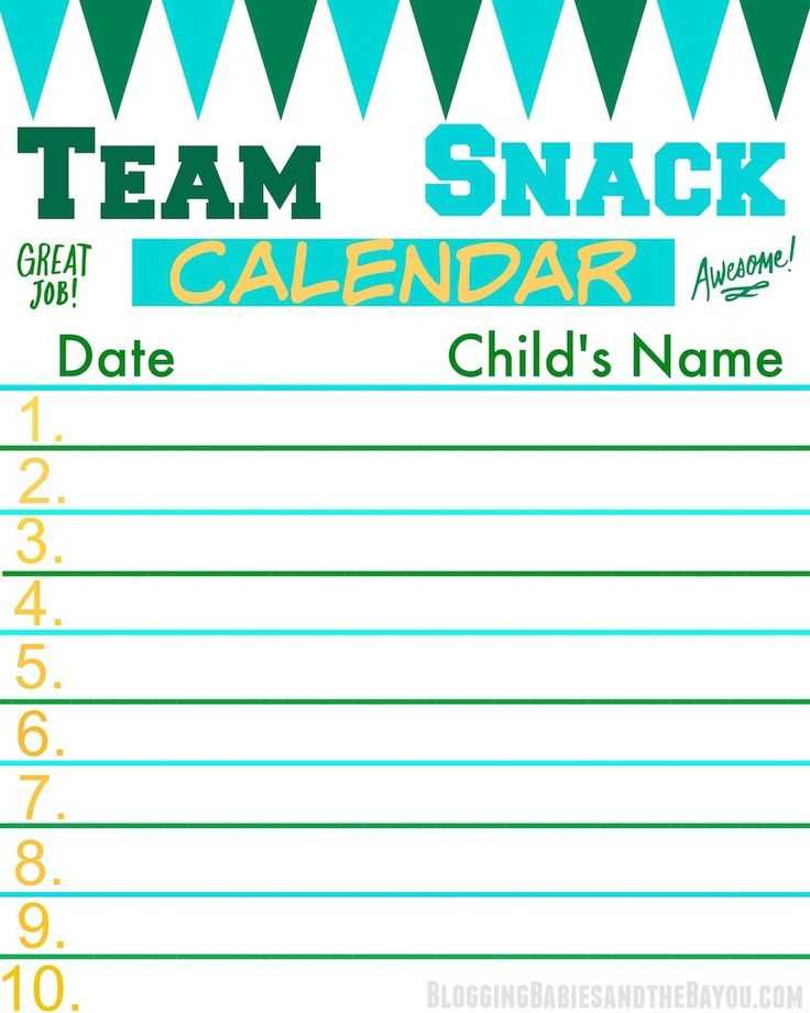 free snack calendar template