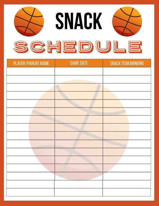 free snack calendar template