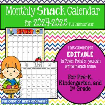 free snack calendar template