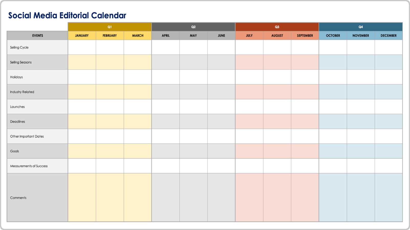 free social media content calendar template