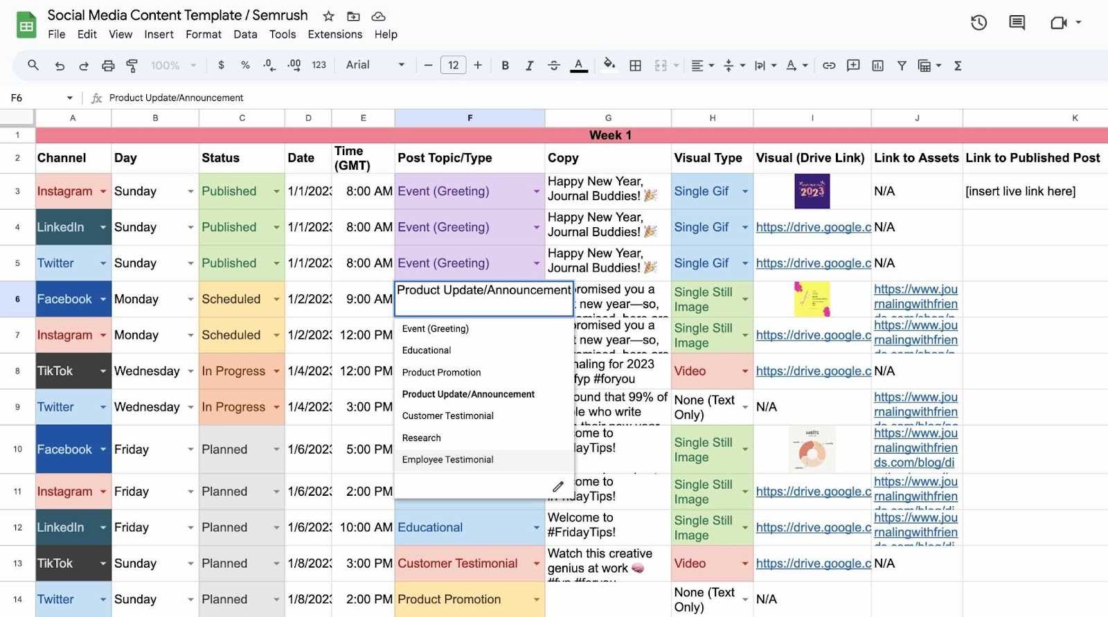 free social media editorial calendar template