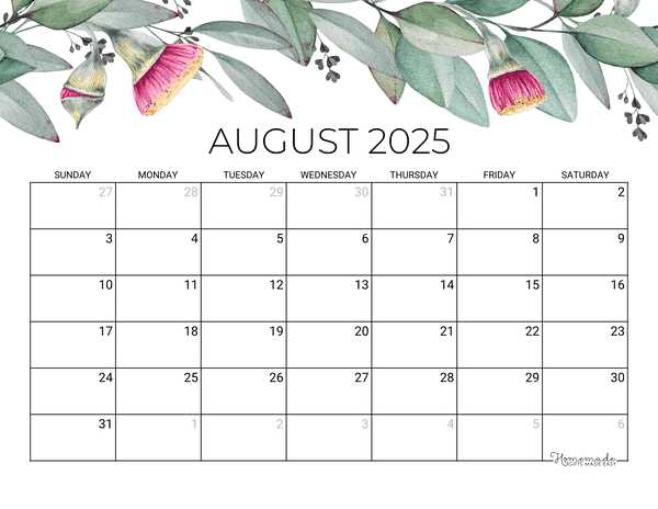 free template of august 2025 calendar