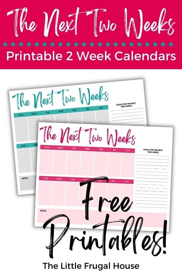 free two week calendar template