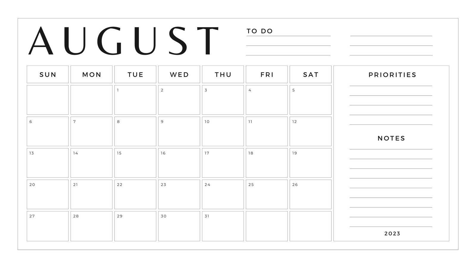 free undated monthly calendar template