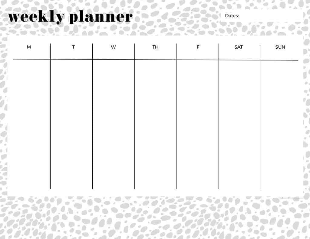 free week calendar template