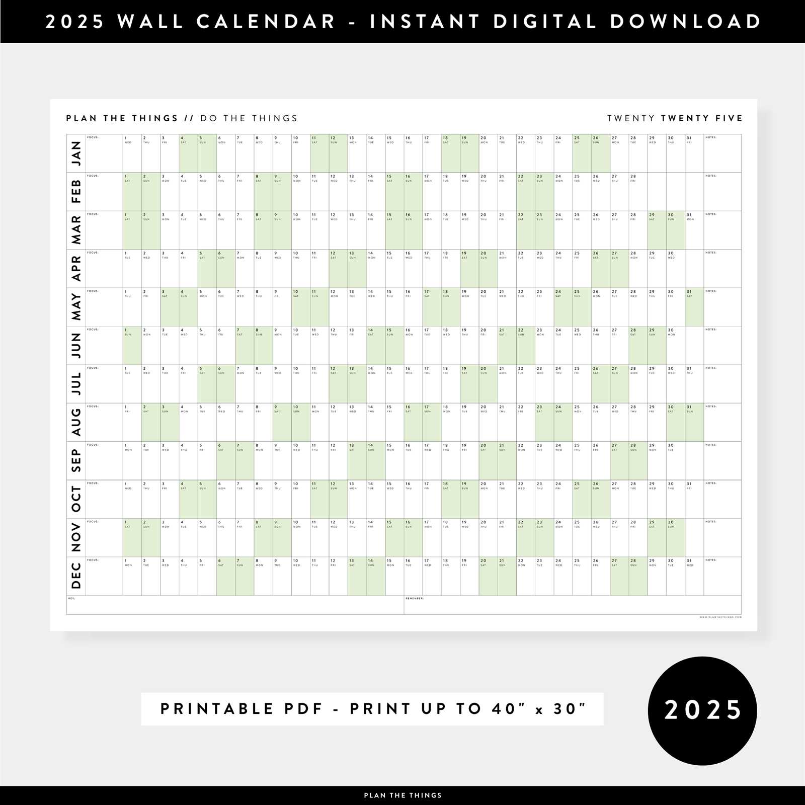 free weekly calendar template 2025