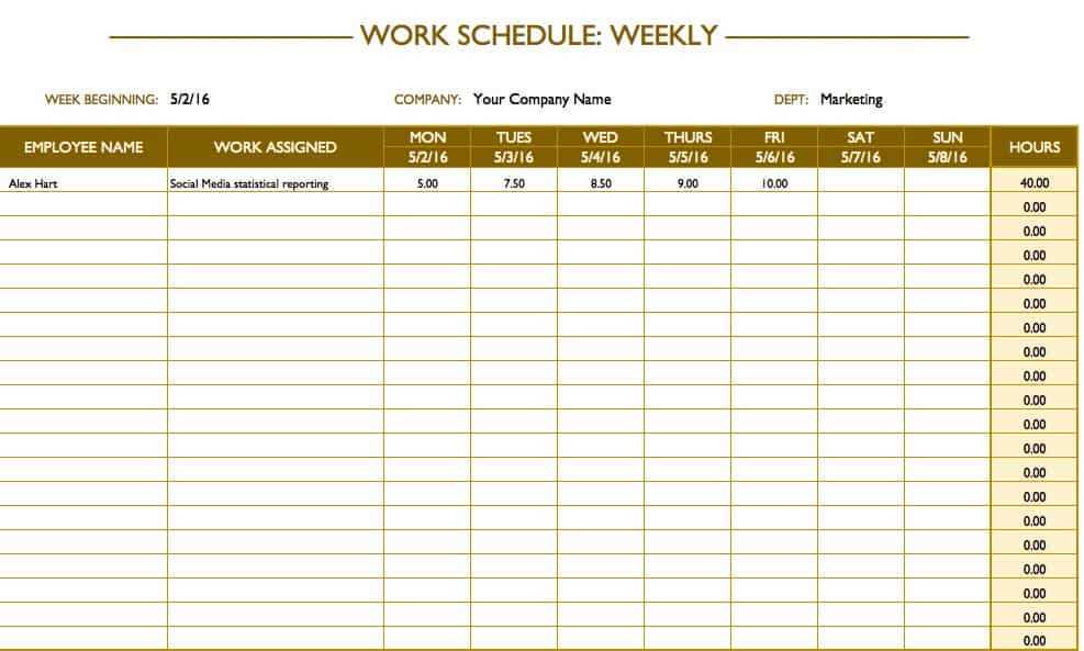 free work calendar template