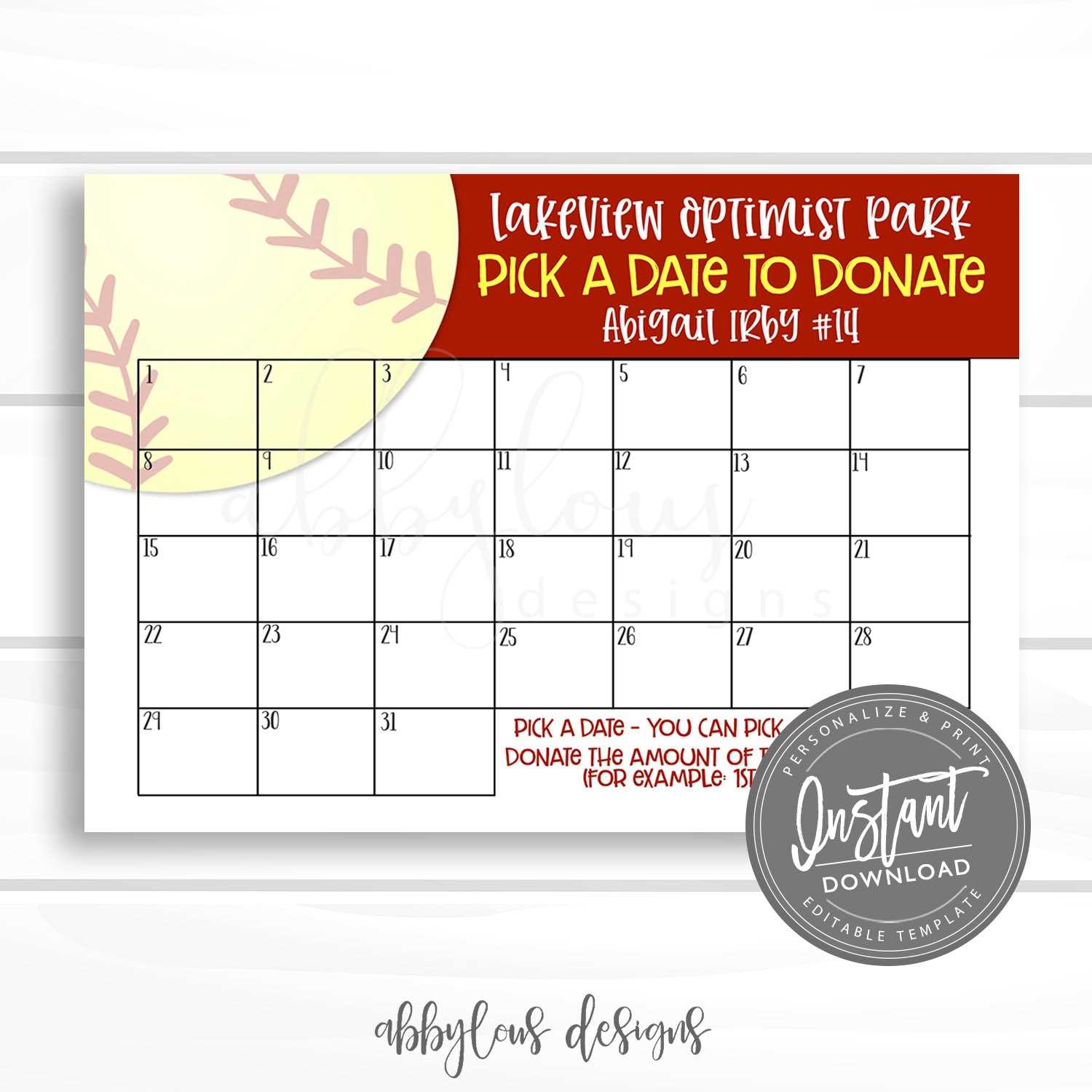 fundraiser calendar template