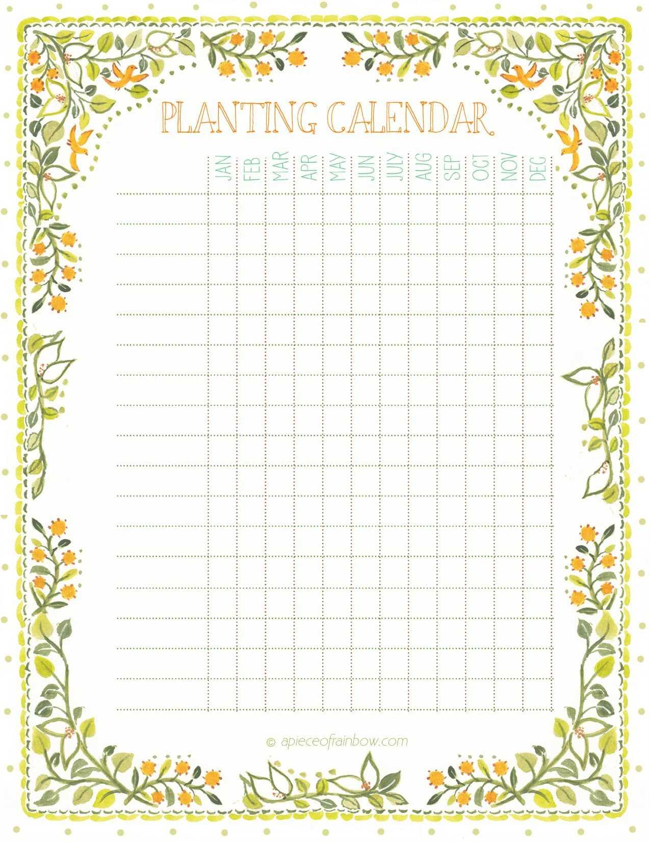 garden planting calendar template