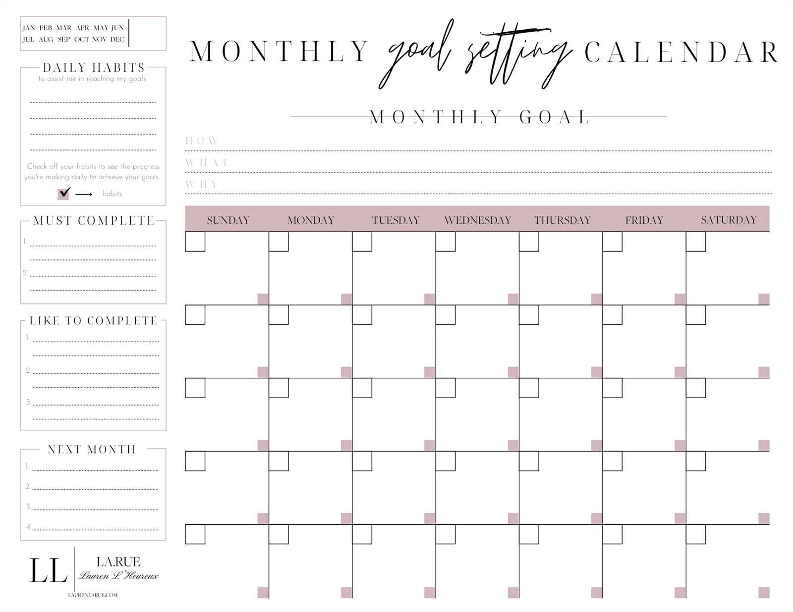 goal calendar template