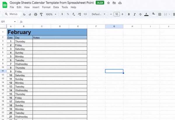 gsheet calendar template