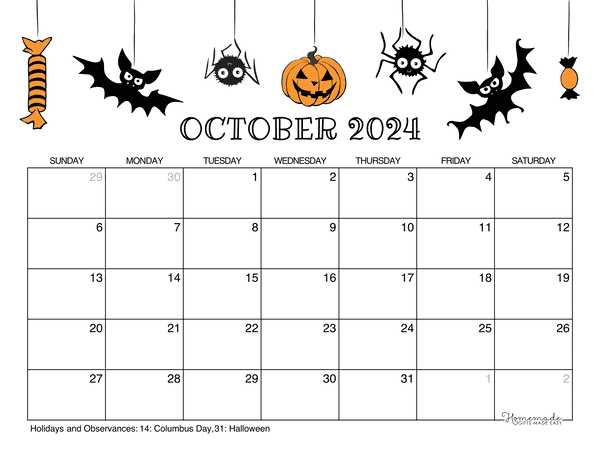 halloween calendar template
