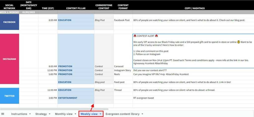 hootsuite content calendar template