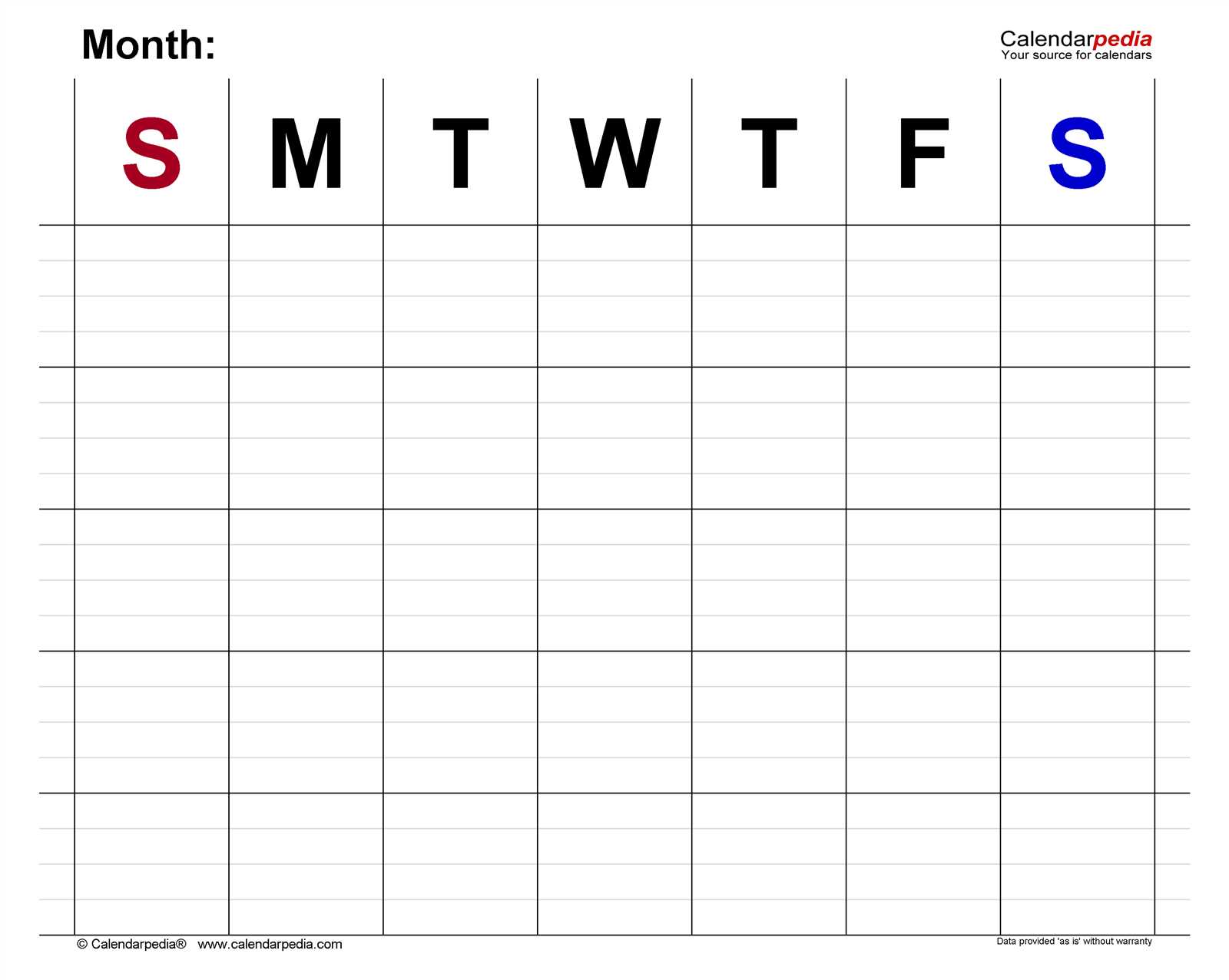 horizontal monthly calendar template