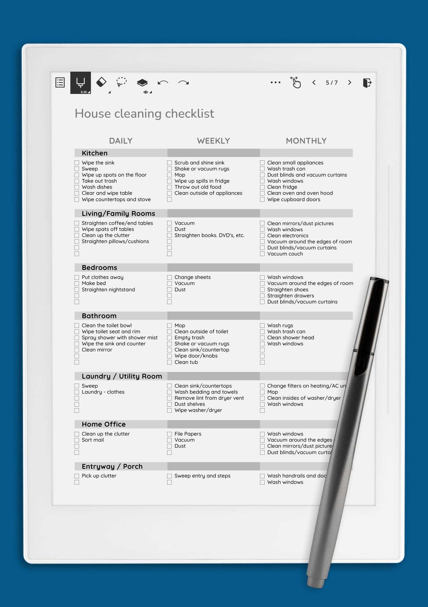 housekeeping calendar template