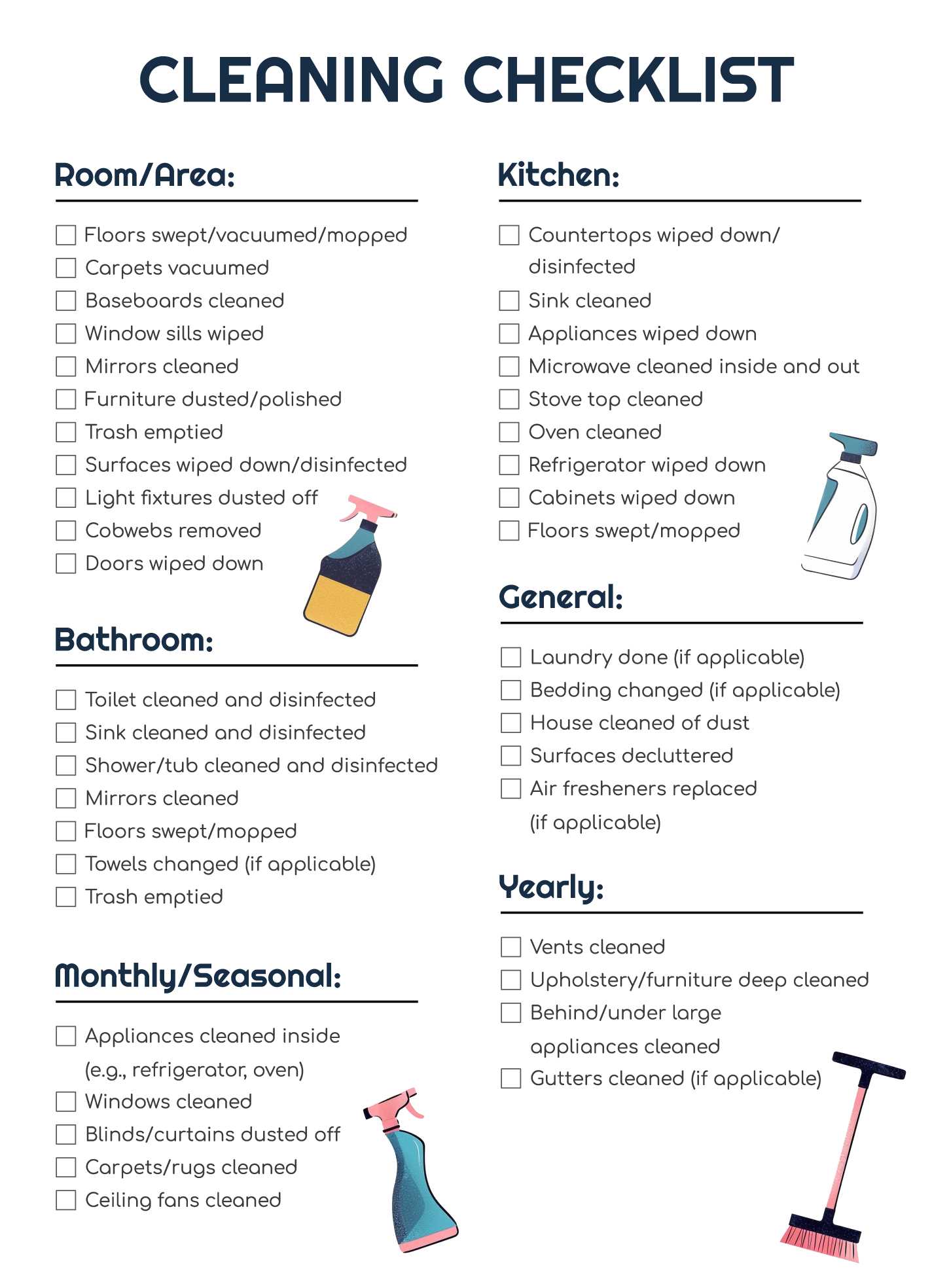 housekeeping calendar template