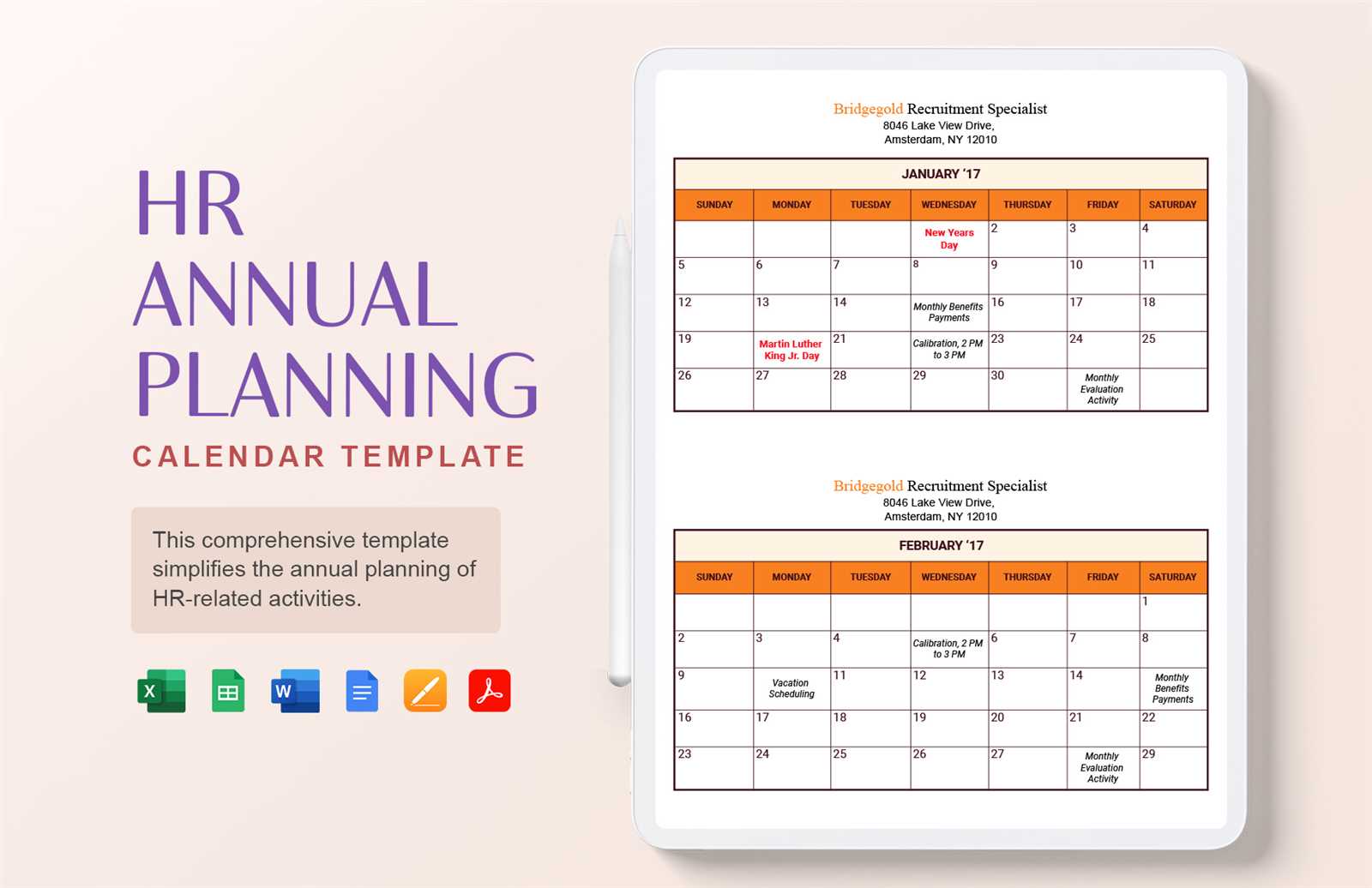 hr calendar of events template