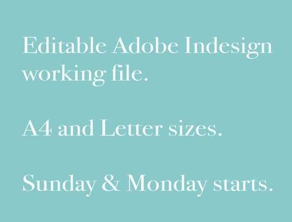 indesign calendar template 2026