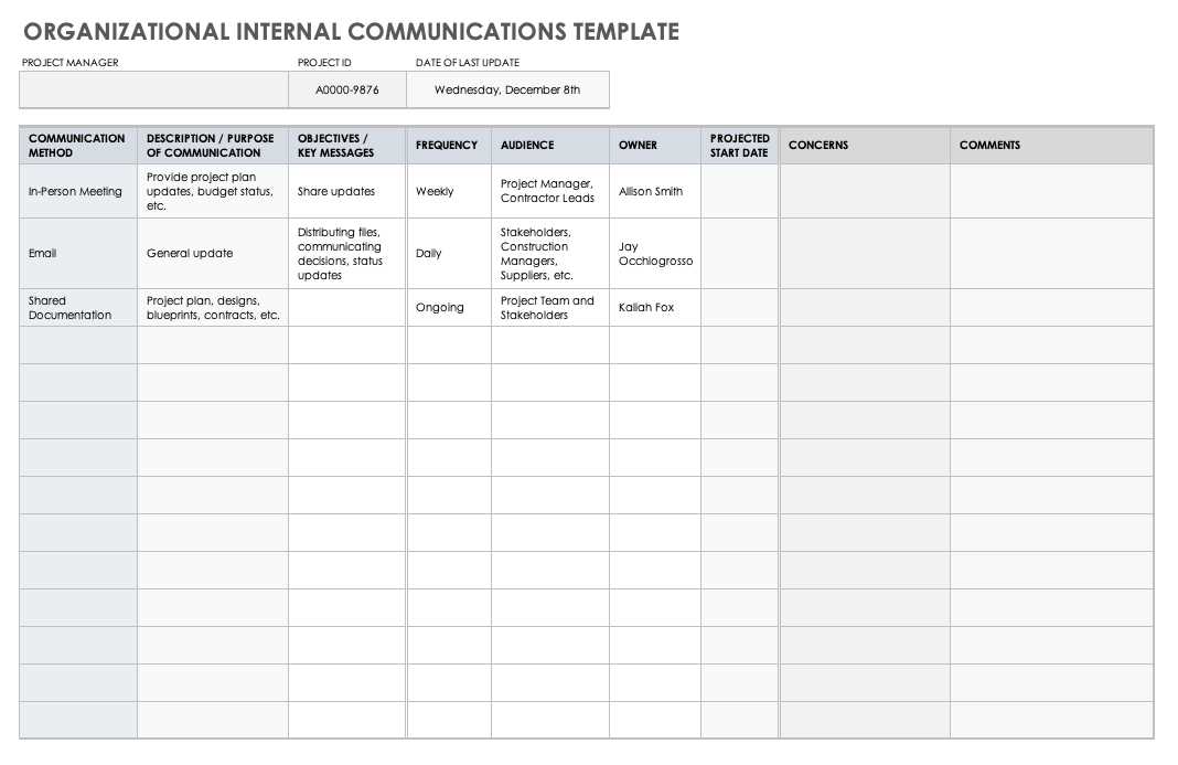 internal communications editorial calendar template