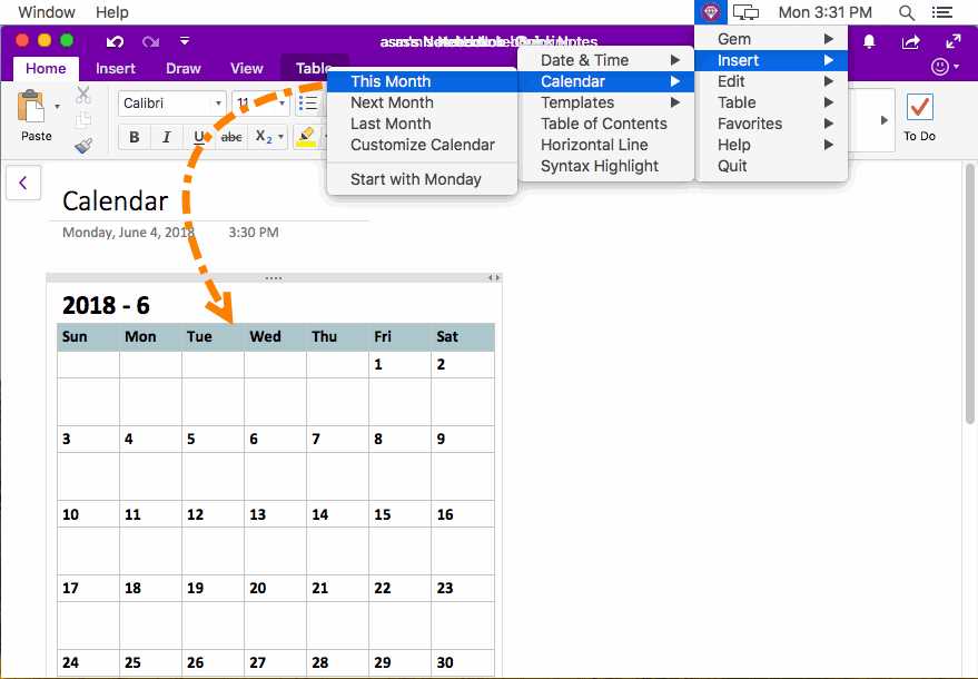 is there a calendar template in onenote