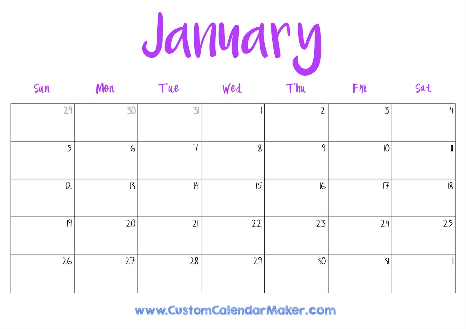 january 2025 calendar free template