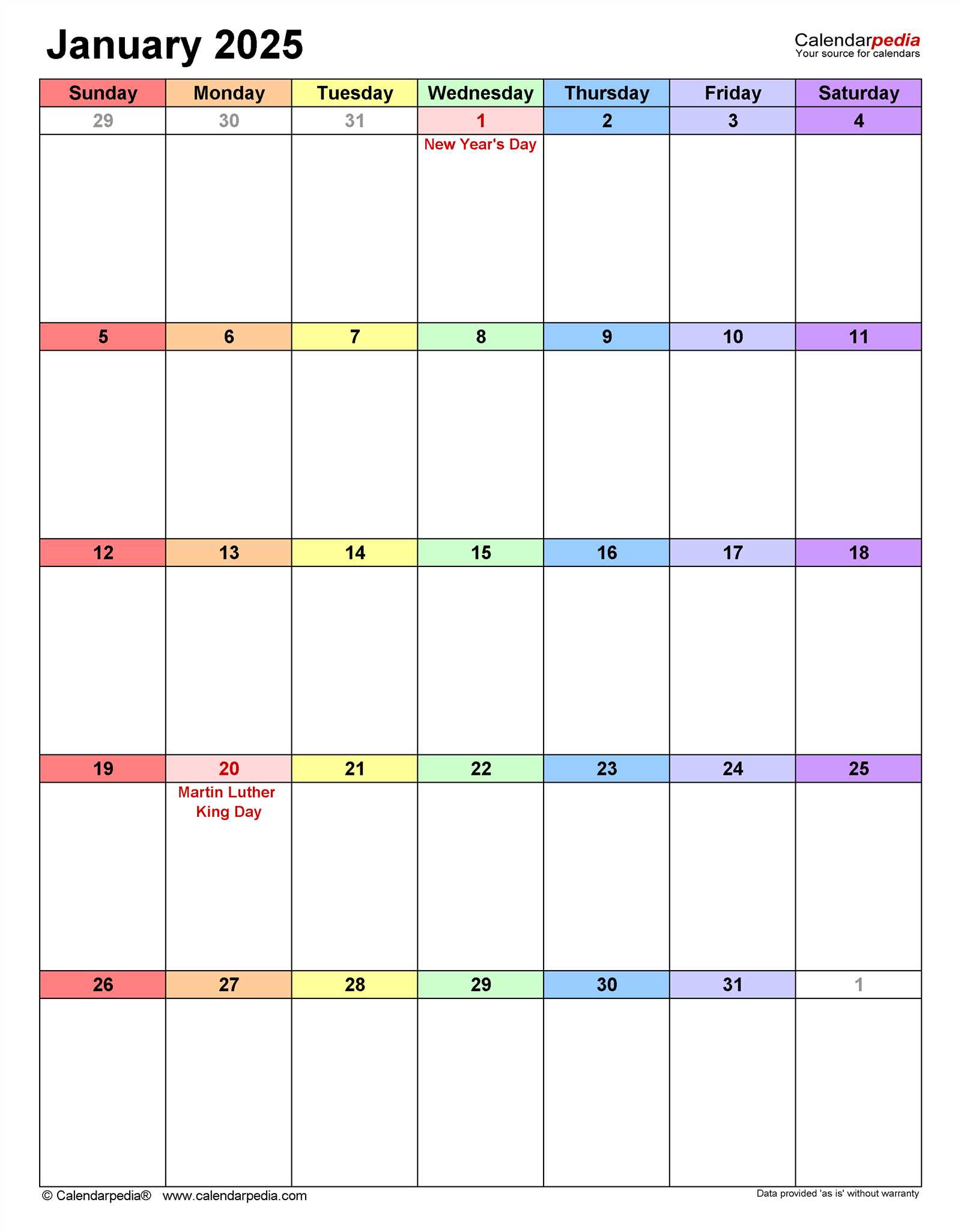 january 2025 calendar template