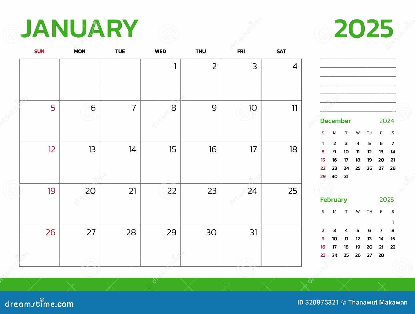 january 2025 calendar template