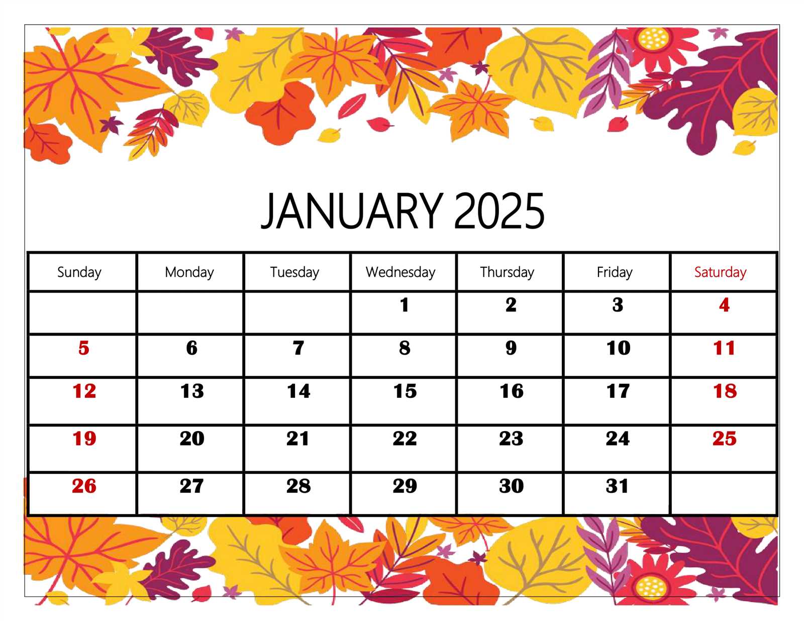 january 2026 template calendar