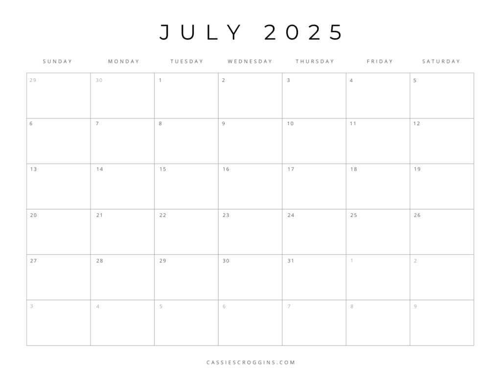 july 2025 calendar template