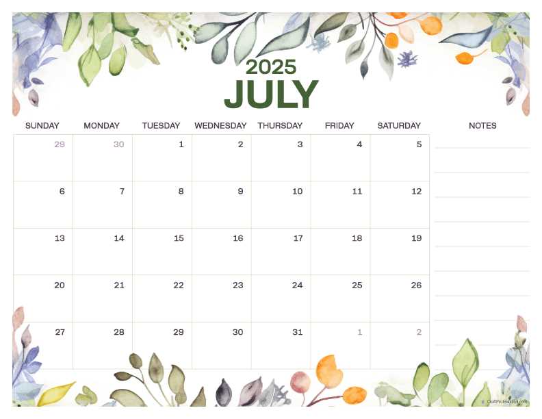 july 2026 calendar template