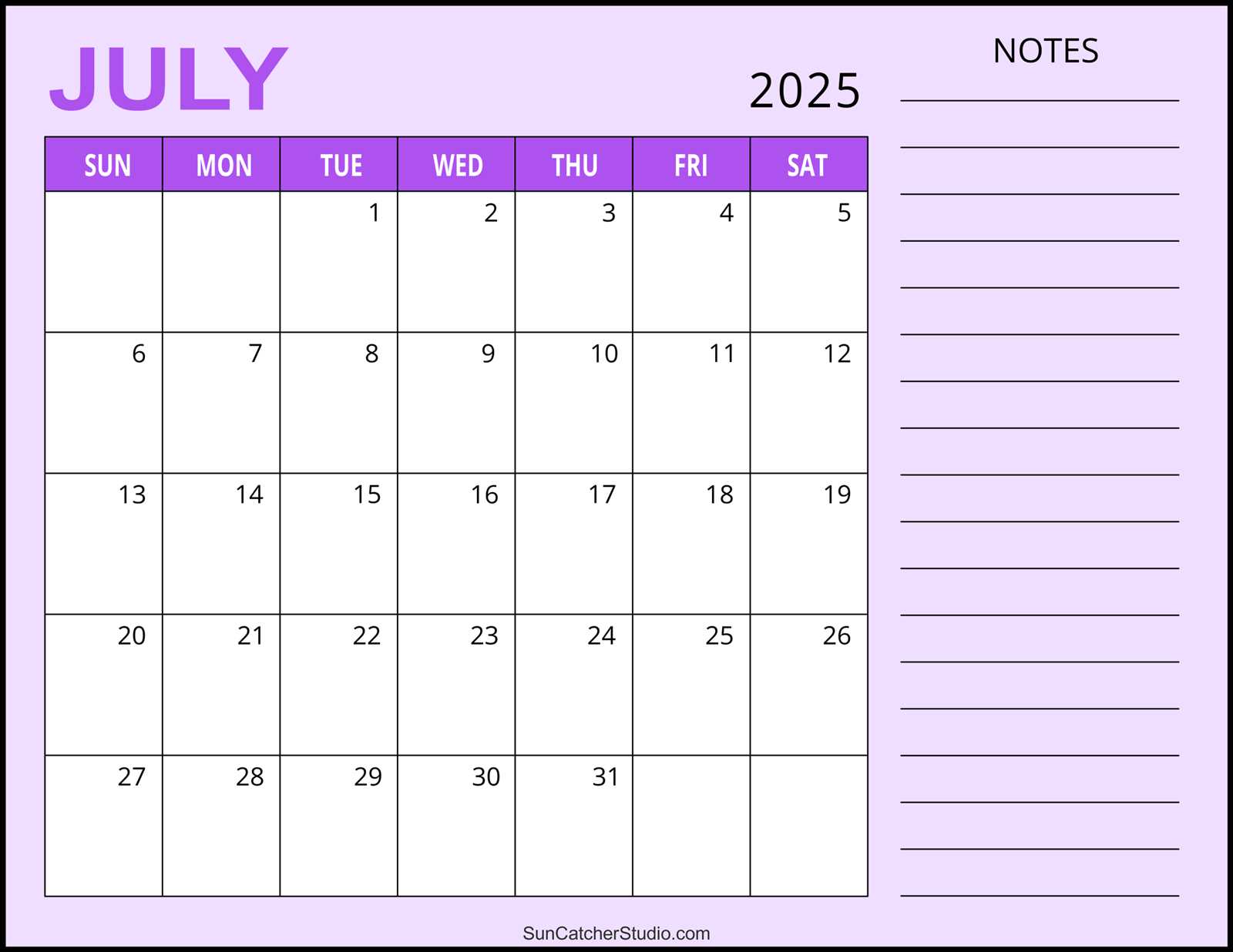july 2026 calendar template