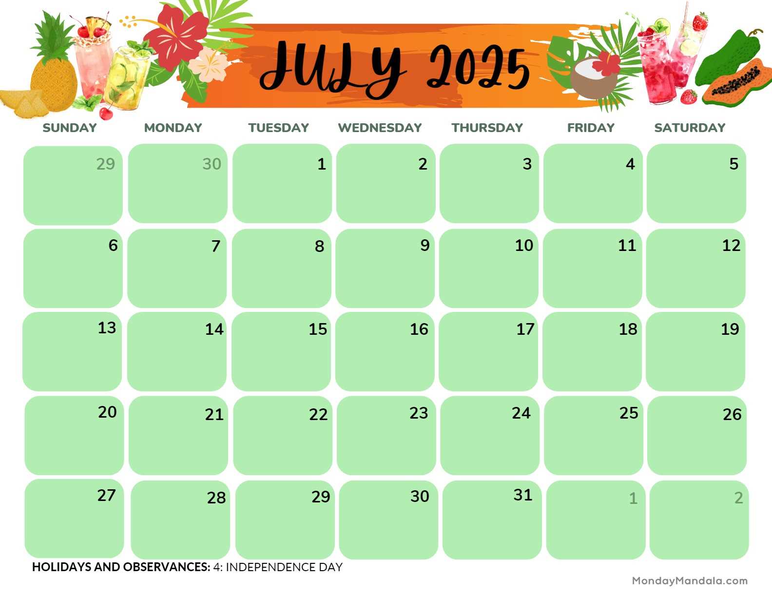 july 2026 calendar template