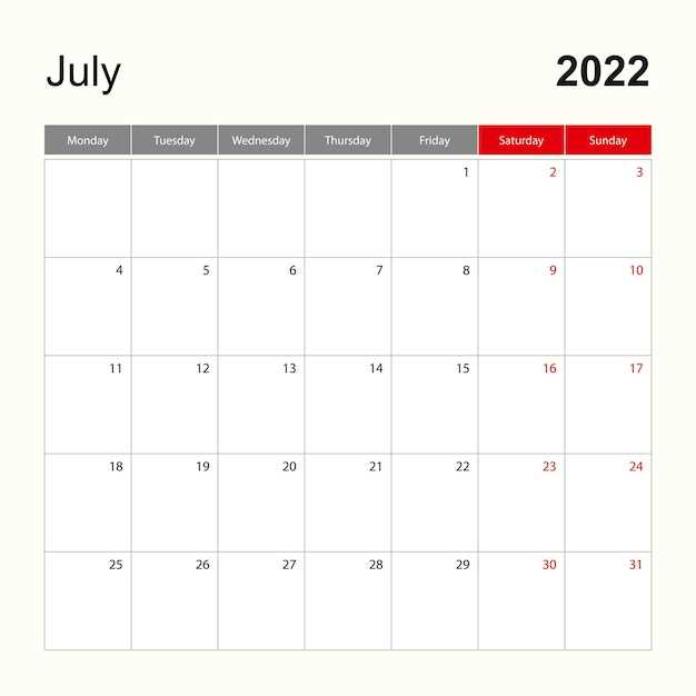 july blank calendar template