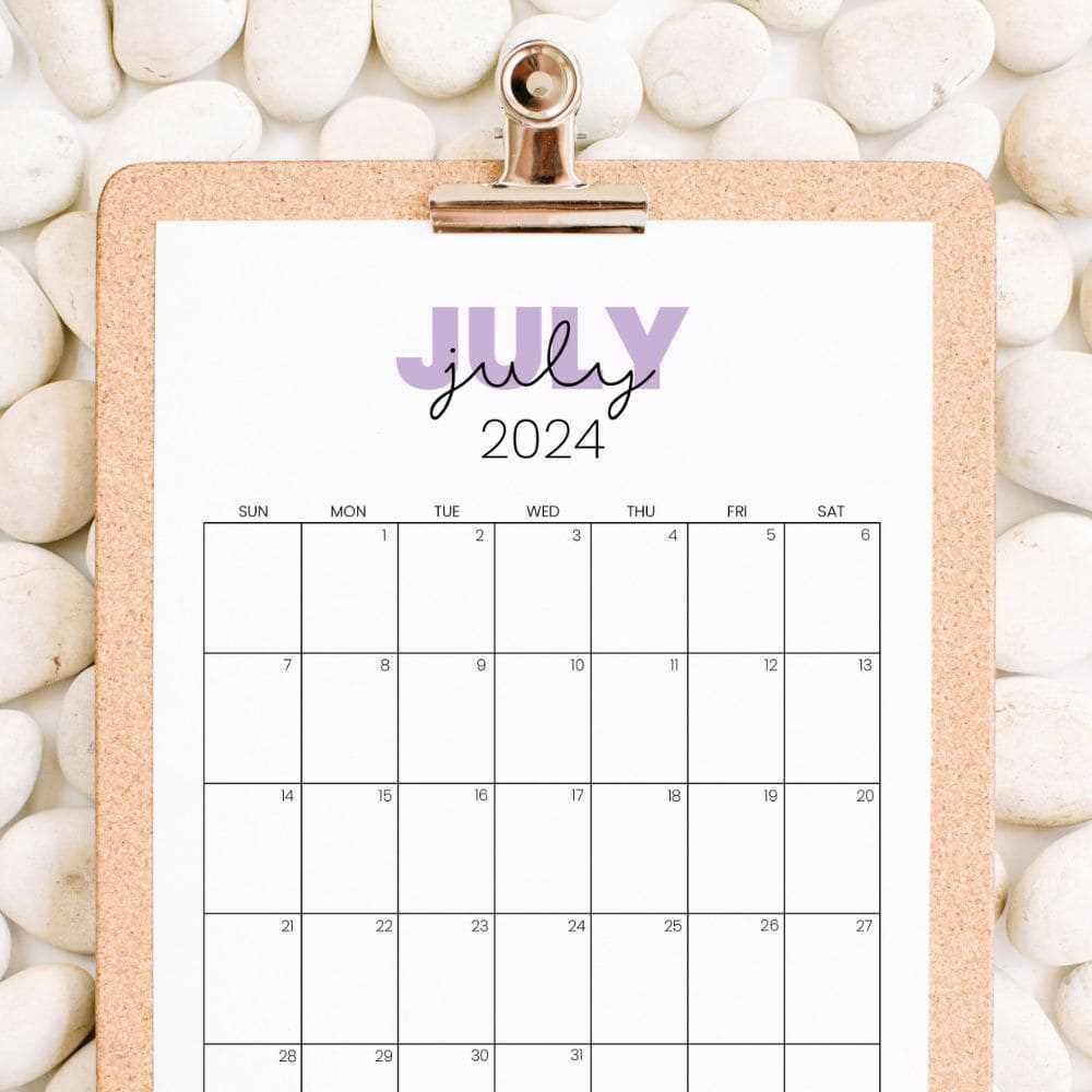 july monthly calendar template