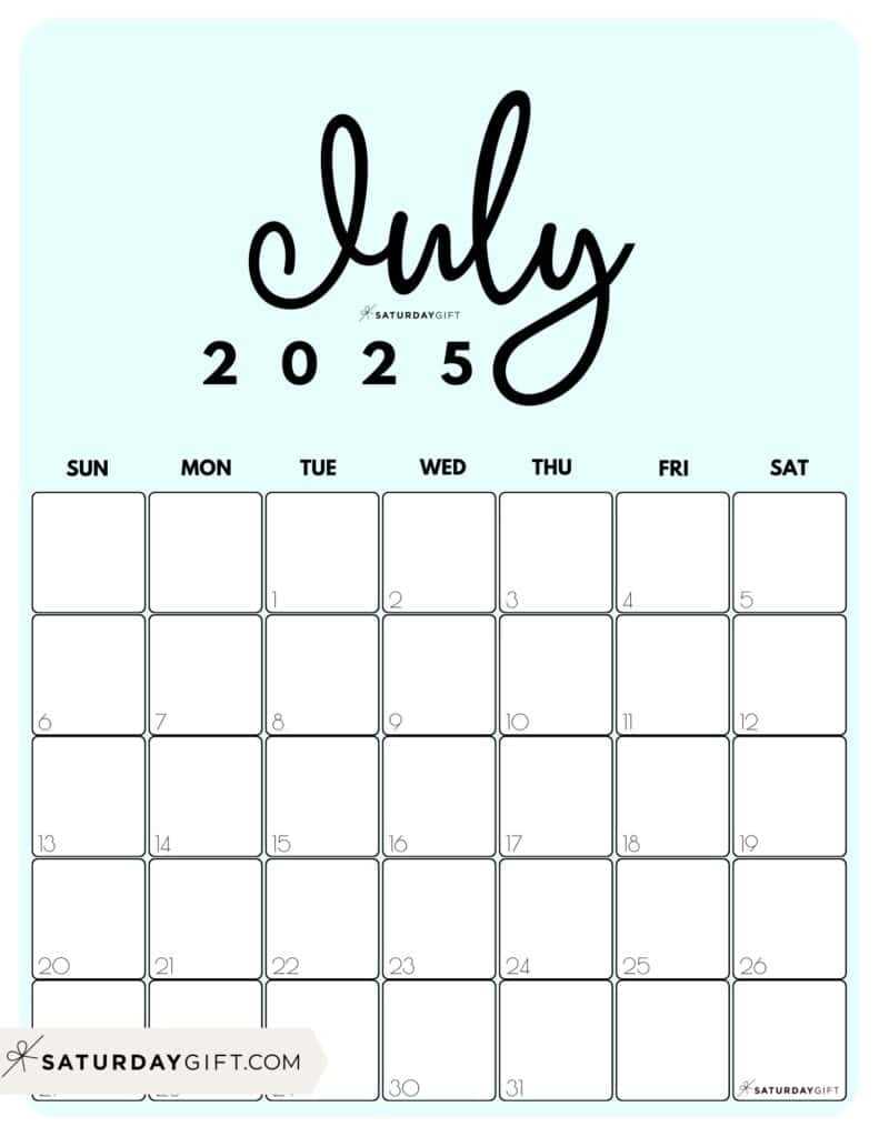 july template calendar 2025