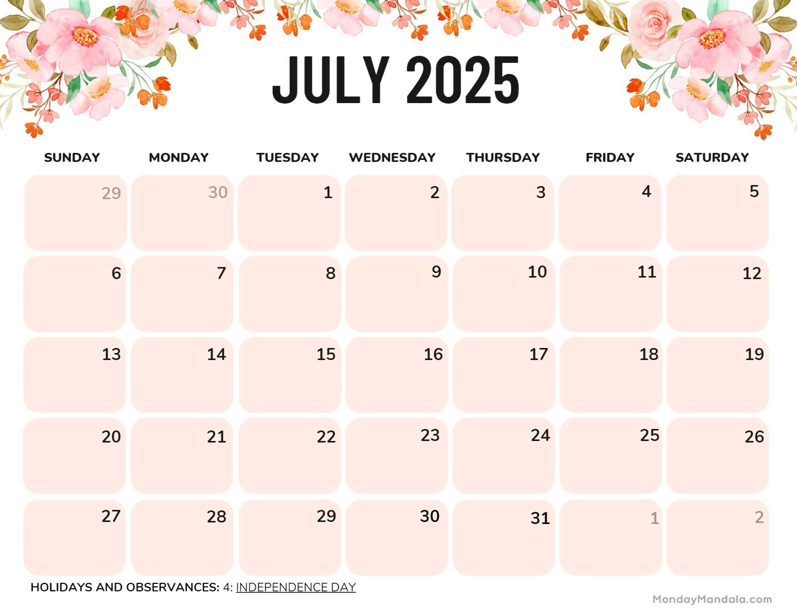 july template calendar 2025