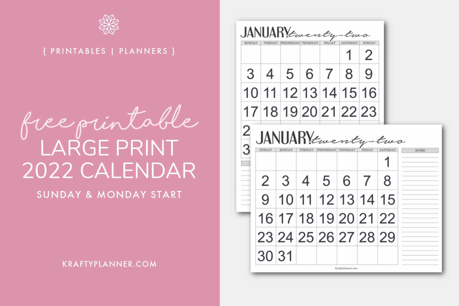 large print calendar template