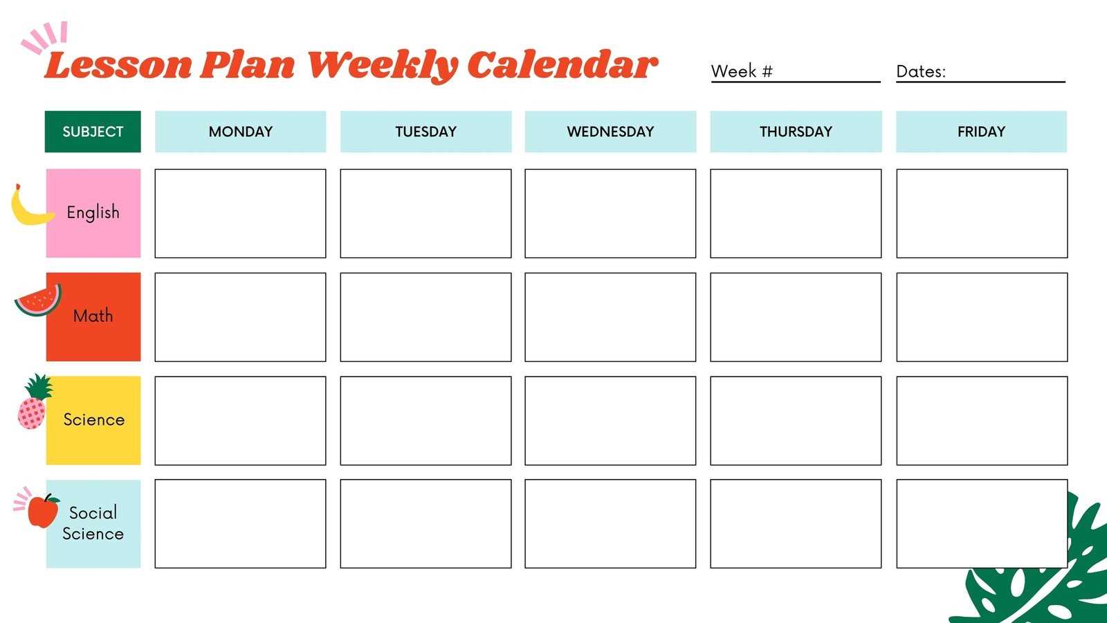 lesson plan calendar template