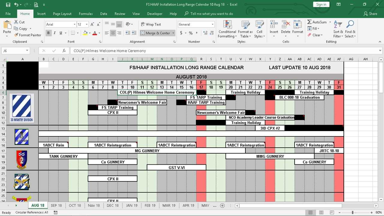 long range training calendar template