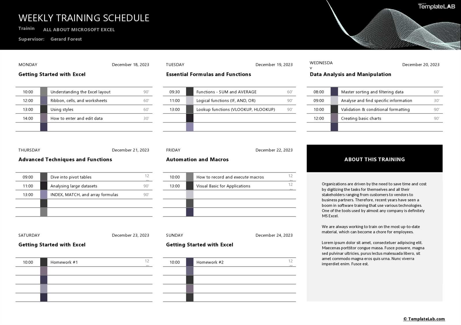 long range training calendar template