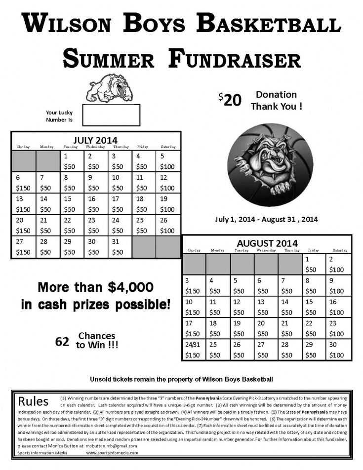 lottery calendar fundraiser template